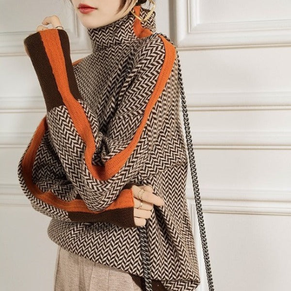 Eleanor | Maglione a Collo Alto Herringbone Luxe