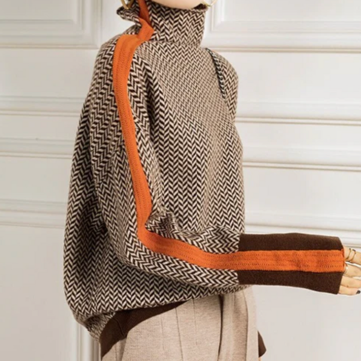 Eleanor | Maglione a Collo Alto Herringbone Luxe
